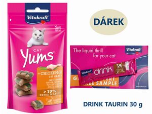 Vitakraft Cat Yums kuřecí s kočičí trávou 40 g +dárek Vitakraft cat drink taurine+Flavour