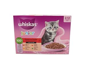 Whiskas Junior klasické pokrmy ve šťávě 12 x 85 g kapsa, hovězí, kuře, jehně, drůbeží