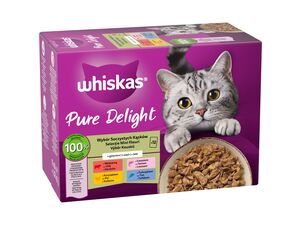 Whiskas Pure Delight výběr kousků v želé 12 x 85 g kapsa, hovězí, kuře, losos, tuňák