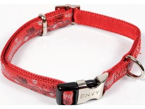 Nayeco obojek Envy wild koženkový červený 15 mm x 26 - 40 cm